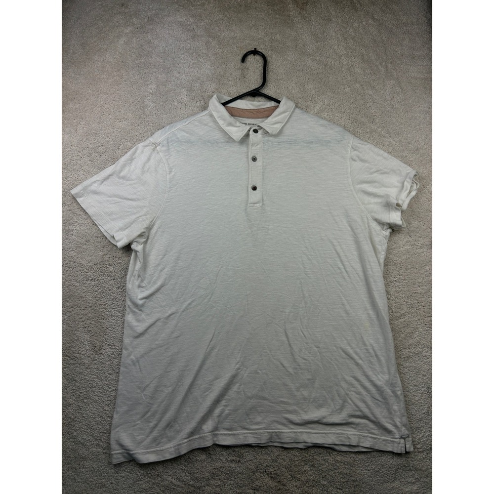 Banana Republic Mens XL White Slub Knit Cotton Polo Shirt Short Sleeve